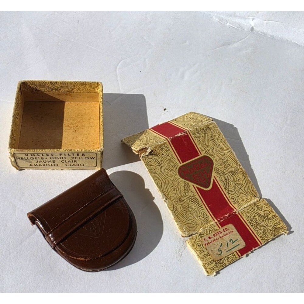 Vtg Rollei Light Yellow Camera Filter Original Leather Case & Broken Box (ONLY)